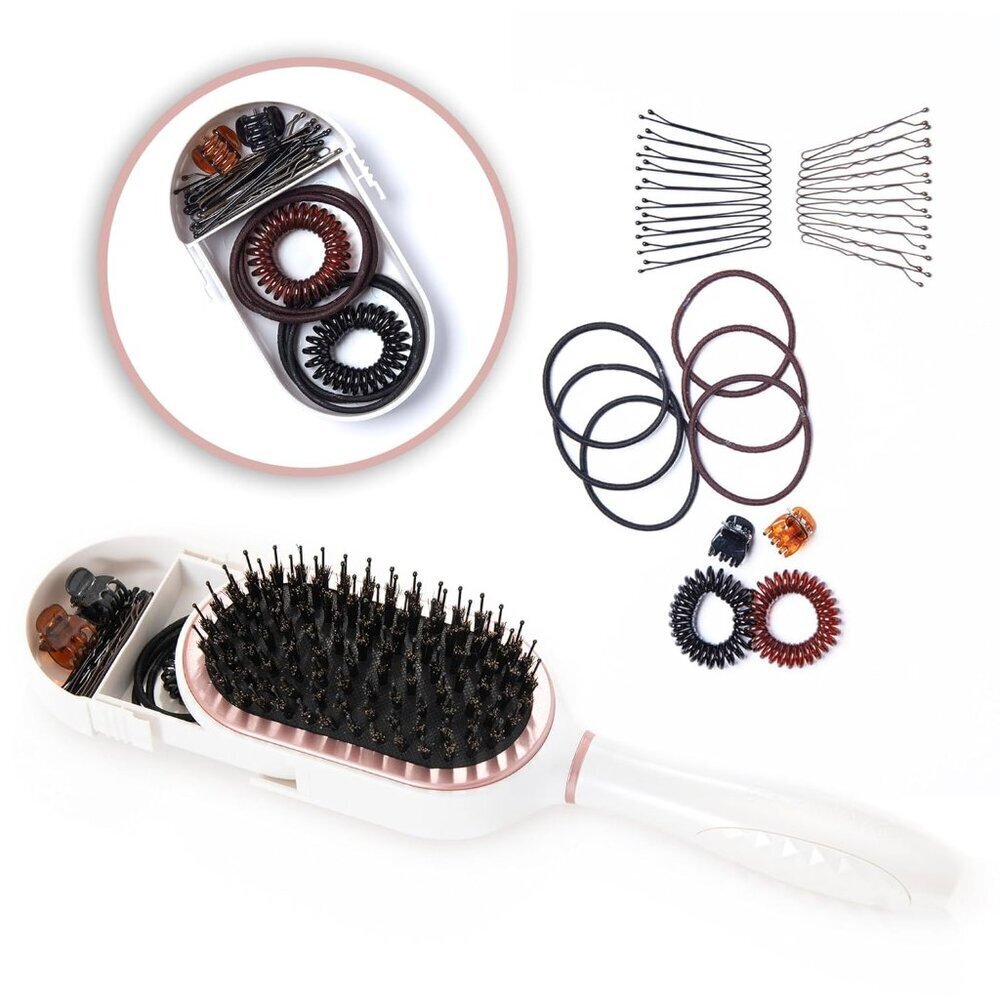 Travel Hair Brush Nylon Boar Bristle with 30 Accessories Storage Compact